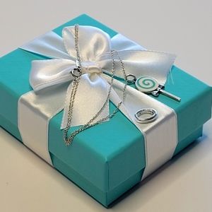 Tiffany & Co 925 Sterling Silver Lollipop Blue Enamel/clasping ring/Necklace 16"